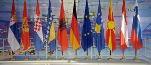 Western Balkans countries' flags during Berlin process
